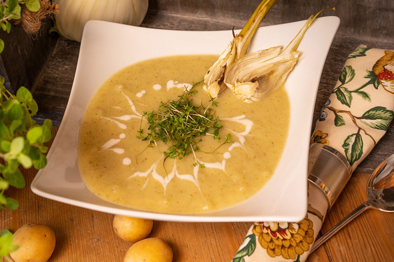Suppe mit geröstetem Fenchel und Kartoffeln von Vegananda